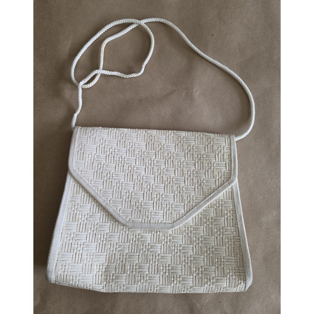 Vintage Vanessa White Woven Crossbody Bag Women Shoulder Purse Handbag Italy